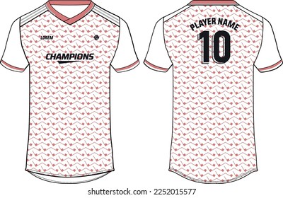 Sports t-shirt jersey design flat sketch vector illustration, abstract halftone pattern Football jersey with front and back view for Soccer, Cricket, Volleyball, Rugby, tennis, badminton uniform kit