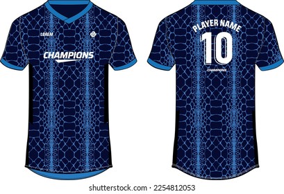 Sports t-shirt jersey design flat sketch vector illustration, Snake skin pattern Football jersey with front and back view for Soccer, Cricket, Volleyball, Rugby, tennis, badminton uniform kit