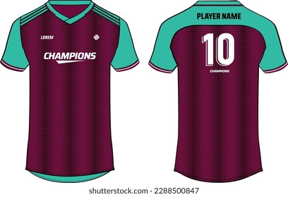 Sports t-shirt jersey design flat sketch vector illustration, halftone abstract pattern Football jersey with front and back view for Soccer, Cricket, Volleyball, Rugby, tennis, badminton uniform kit