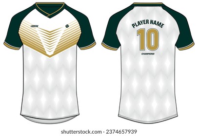 Camiseta deportiva diseño diseño dibujo plano, Abstract chevron v neck Concepto de camiseta de fútbol con vista frontal y posterior para Soccer, Cricket, Voleibol, Rugby, tenis, badminton uniforme kit