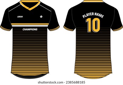 Sports t-shirt jersey design flat sketch illustration, Abstract stripe v neck Football jersey concept with front and back view for Soccer, Cricket, Volleyball, Rugby, tennis, badminton uniform kit