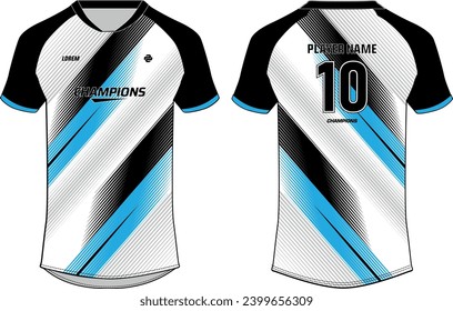 Sports t-shirt jersey design flat sketch illustration, Abstract halftone v neck Football jersey concept with front and back view for Soccer, Cricket, Volleyball, Rugby, tennis, badminton uniform kit
