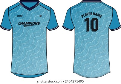 Sports t-shirt jersey design flat sketch illustration, Abstract Gradient v neck Football jersey concept with front and back view for Soccer, Cricket, Volleyball, Rugby, tennis, badminton uniform kit