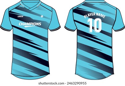 Sports t-shirt jersey design flat sketch illustration, Abstract halftone v neck Football jersey concept with front and back view for Soccer, Cricket, Volleyball, Rugby, tennis, badminton uniform kit
