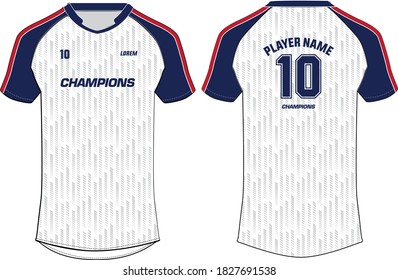 Sports t-shirt jersey design template, mock up sports kit with front and back view in white and blue color
