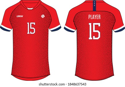 Sports t-shirt jersey design vector template, Sports kit concept with front and back view. USA Soccer jersey Concept.