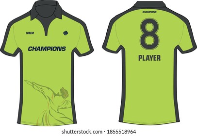 Sports t-shirt jersey design vector template, sports jersey with front and back view for Soccer, Cricket, Football. PSL - Pakistan Super  League Jersey Concept. Lahore Qalandars Jersey design Concept