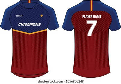 Sports t-shirt jersey design vector template, sports jersey concept with front and back view for Soccer, Cricket, Football, Volleyball, Rugby.
