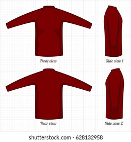 Sports T-shirt with long sleeves, dark red. Thermal clothing. Vector illustration.