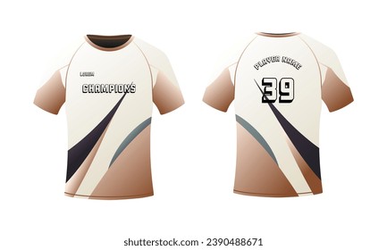 Camiseta deportiva en broma. Plano, color, plantilla de camiseta en la parte trasera y en la parte delantera, maqueta de nombre de jugador, número 39, maqueta de camisetas deportivas. Iconos del vector