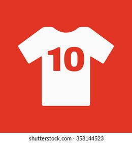 The sports t-shirt with the number 10 icon. Shirt and player symbol. Flat Vector illustration