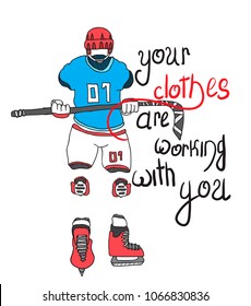 Sports uniform for hockey players,vector image, flat design, sports equipment,outline style
