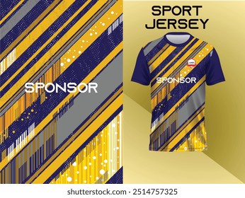 Sports uniform jersey design with an abstract pattern in blue and yellow