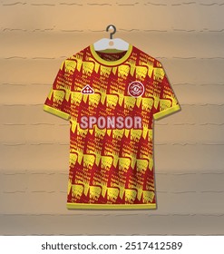 Sports uniform jersey design with abstract pattern in yellow and red colors