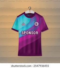 Sports uniform jersey design with an abstract color combination of light blue and dark purple with a smooth line pattern