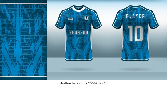 Sports uniform jersey design with blue abstract background