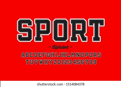 Sports uniform style font, alphabet letters and numbers, vector illustration