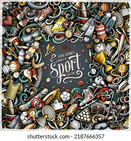 Sports vector doodles illustration. Activities frame design. Athletics elements and objects cartoon background. Bright colors funny border. - Powered by Shutterstock - Get 15% off with code: PIKWIZARD15