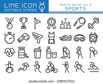 Sports vector icon set. Editable line stroke.