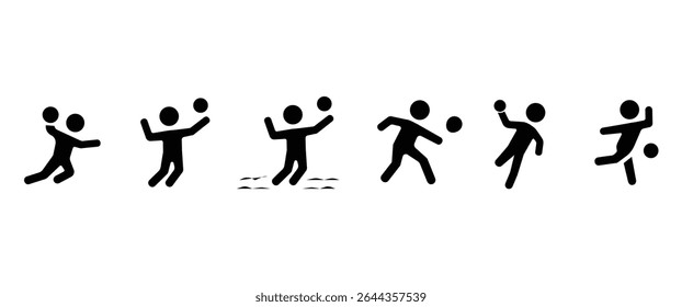 Sports vector icon set, Sports people icons with ball, basketball, volleyball, beach volleyball, squash, handball and bowling vector illustration in transparent background. Flat icon set.
