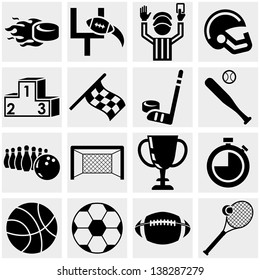 Sports vector icons set on gray.