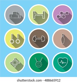 sports vector icons set on blue longshadows theme set
