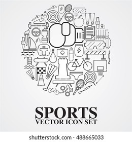 sports vector icons set outline big set
