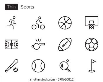 Sports Vector icons set Thin line outline