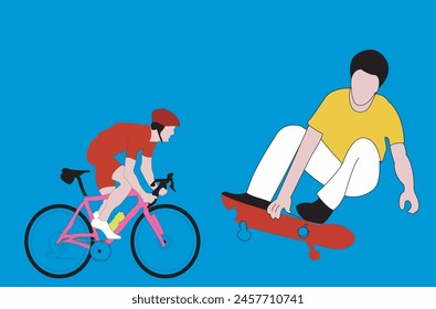 sports vector illustration cycling and skate boarding