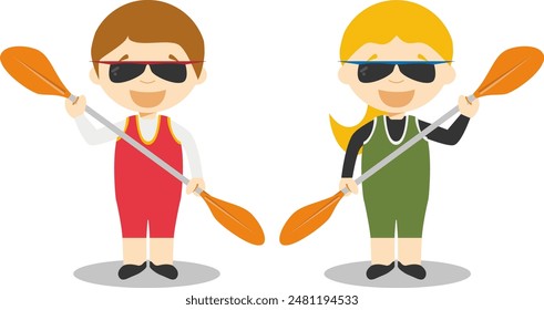 Ilustraciones vectoriales deportivas: Canoe Sprint personajes de dibujos animados masculinos y femeninos