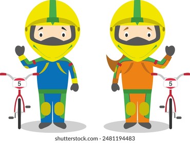 Sports vector illustrations: Cycling BMX male and female cartoon characters