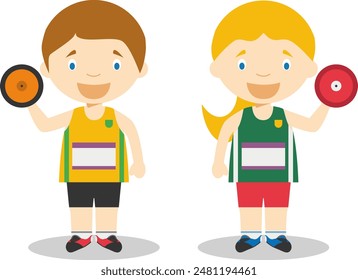 Sports vector illustrations: Discus Throw male and female cartoon characters