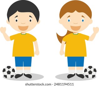 Sports vector illustrations: Football male and female cartoon characters