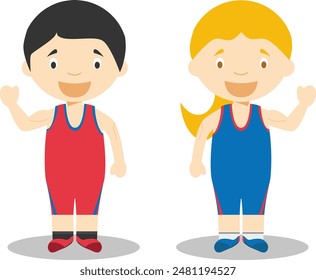 Sports vector illustrations: Freestyle and Grecoroman Wrestling male and female cartoon characters