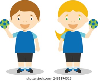 Sports vector illustrations: Handball male and female cartoon characters