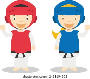 Sports vector illustrations: Taekwondo male and female cartoon characters