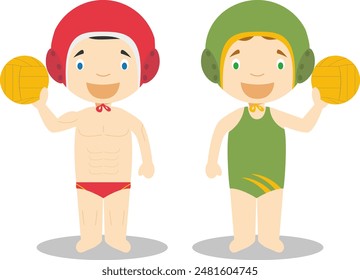 Sports vector illustrations: Waterpolo male and female cartoon characters