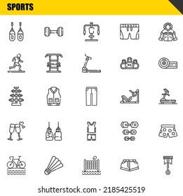 sports vector line icons set. boxing, bike and dumbbell Icons. Thin line design. Modern outline graphic elements, simple stroke symbols stock illustration