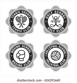 Sports vector logos logos. Tennis, Boxing, volleyball, Golf. Sports schools.