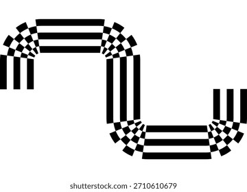 Patrón de Vector deportivo de rayas negras sobre un fondo blanco. Elemento de diseño dinámico moderno para publicidad, interior, embalaje, juegos. Vector de fondo. Cinta de acabado con un patrón a cuadros en