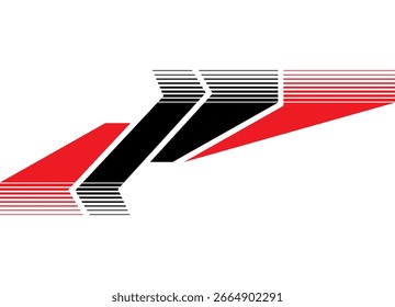 Patrón de Vector deportivo para la carrocería del coche, motocicleta, barco, ropa deportiva, juguete. Elemento de diseño rojo y negro sobre un fondo blanco. Carreras, velocidad. Fondo de Vector rayado