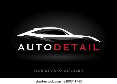 Logo des Sportfahrzeugs Autodetaillierer. Luxuriöse Automobil-Details Emblem. Auto Garage Silhouette Symbol. Automobil-Händler-Showroom-Symbol. Vektorgrafik.