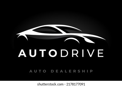 Sports vehicle logo silhouette. Motor car dealer emblem. Auto garage icon. Automotive dealership symbol. Vector illustration.