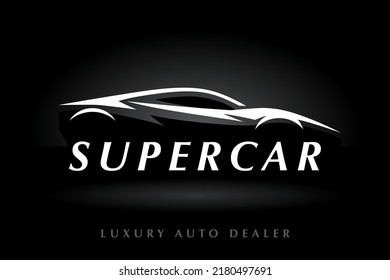 Sports Vehicle Supercar Logo. Luxury Motor Car Dealer Emblem. Auto Garage Silhouette Icon. Automotive Dealership Symbol. Vector Illustration.
