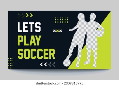 Sports video thumbnail and web banner vector template, football, soccer, basketball, league, coaching