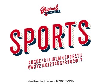 "Sports" Vintage 3d Stylish Alphabet. Retro Sport Logos Inspired Typeface. Vector Illustration.
