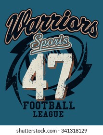 Sports Warriors Football league distressed print .