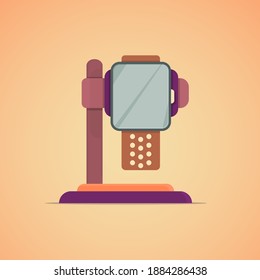 Sports watch with wireless charging cradle. Cartoon vector illustration in flat style