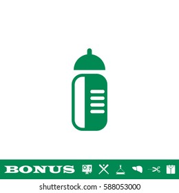 Sports water bottle icon flat. Green pictogram on white background. Vector illustration symbol and bonus button