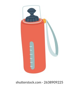 Sports water bottle. Training equipment, container for drinks. Flat color is isolated. It is suitable for applications, websites, blogs about training, yoga, health, rehabilitation, active lifestyle